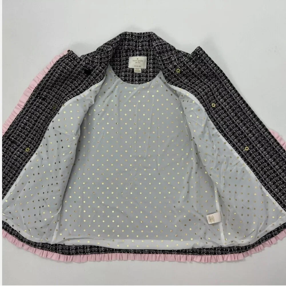 Kate Spade Kids Tweed Jacket Ruffle Trim Double Breasted‎ Dressy Preppy Classic